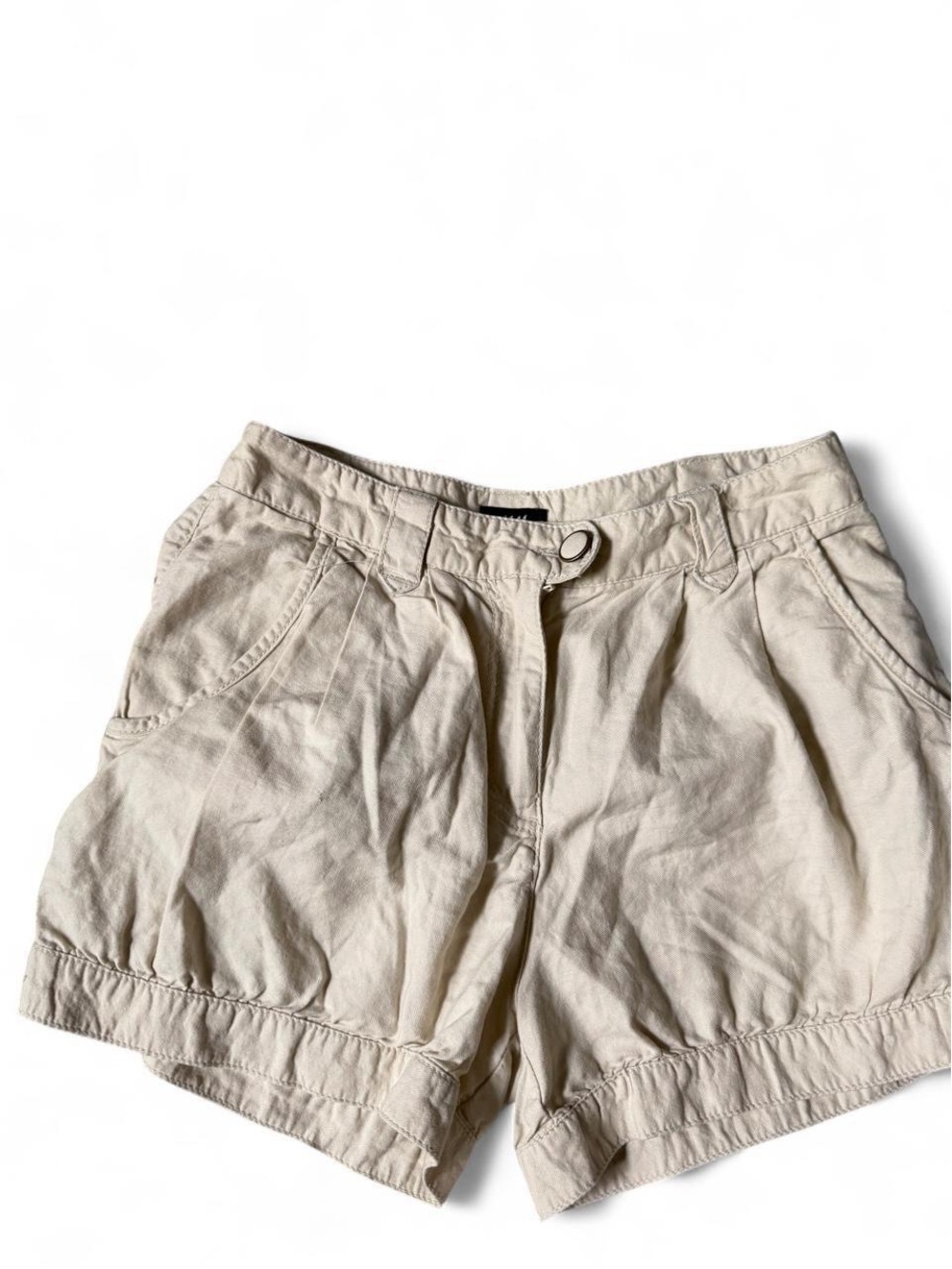 H&M Cream Pleated Cargo Bermuda Shorts